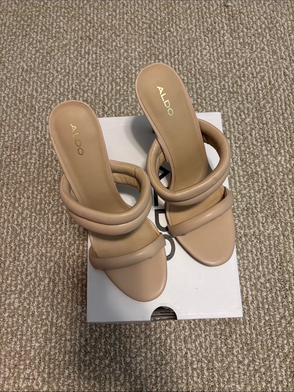 Aldo Beige Padded Double-Band Slide Heels